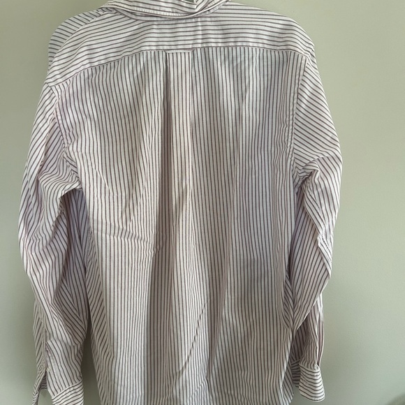 Lands’ End Men’s Oxford Stripe Button Down Shirt | Size 16-35 | White & Burgundy - Picture 4 of 4